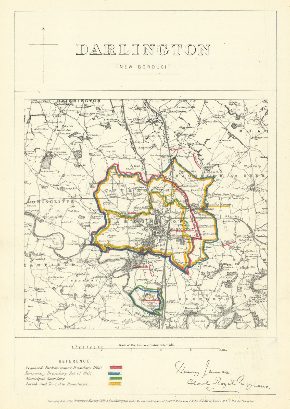 Darlington, Durham. JAMES. Parliamentary Boundary Commission 1868 old map